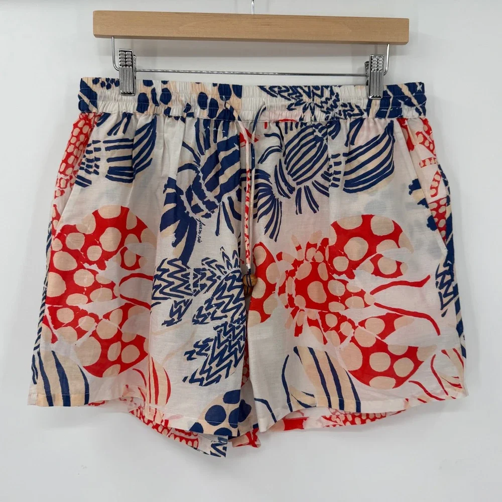 NWT Farm Rio Lobster Print 100% Cotton Pull-On Shorts Women Size Large - Picture 1 of 11